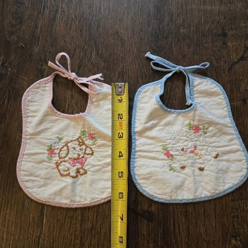 Vintage Floral Embroidered Baby Bib Set Of 2.